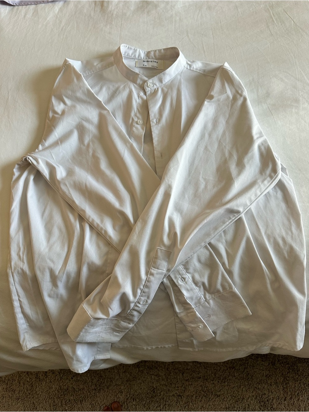 Ministry of Supply White Mandarin Collar Button-Down Shirt